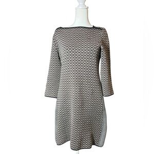 Tory Burch - Brown & Black Diamond Knit Dress W/ Black Trim Size Small Petite